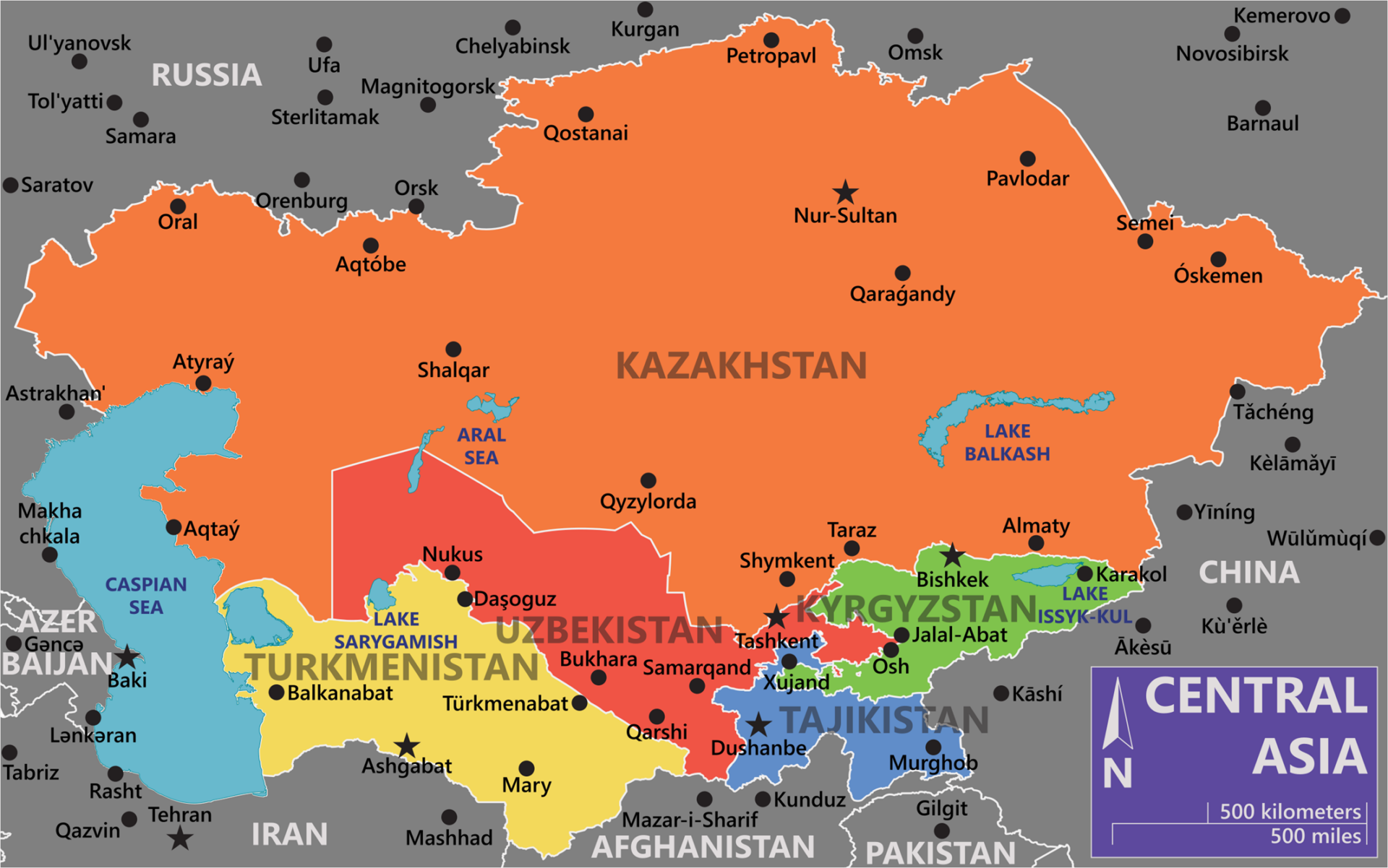 Средняя азия какие города. Карта средней Азии. Средняя Азия и Казахстан. Центральная и средняя Азия на карте. Государства средней Азии на карте.